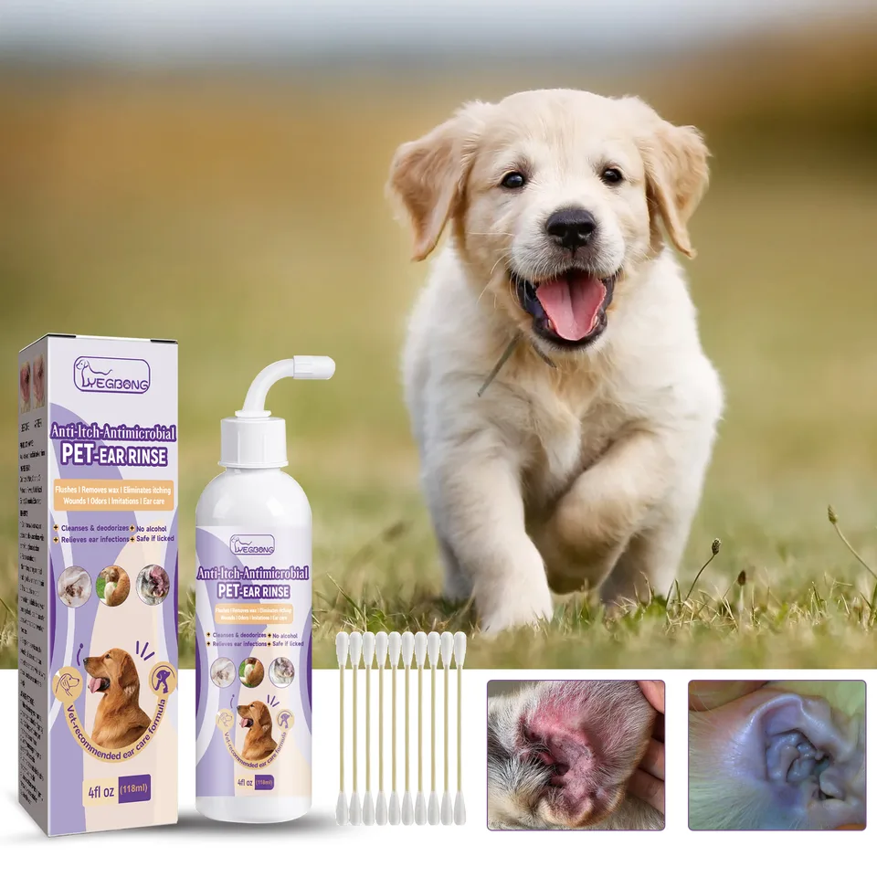 118ml Pet Ear Rinse Cleaner With Glycerin & Disodium EDTA, Anti-Itch Antimicrobial Ear Wash For Dogs Cats, Alcohol-Free Gentle Ear Cleanser view 2