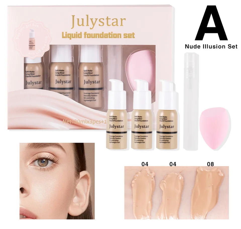Concealer Long Lasting Makeup Setting Without Taking Off Makeup Liquid Foundation Facial Natural Moisturizing Foundation Make-up Set view 3