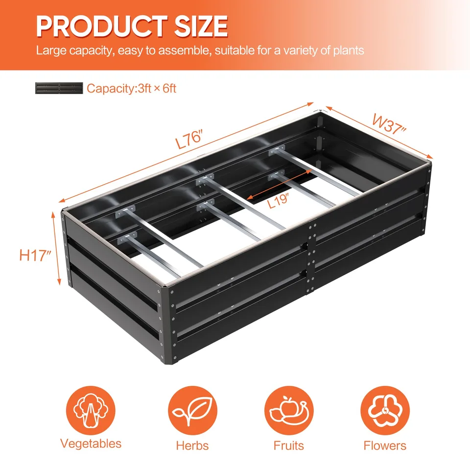Outdoor Metal Raised Garden Bed With 6 Support Poles,Large Deep Root Box Planter For Vegetables Flowers Herbs,207 Gallon, 6.3x3.1x1.5ft view 4