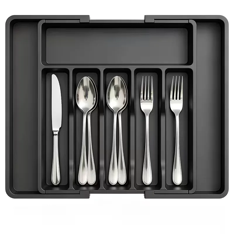 Expandable Utensil Tray For Kitchen, BPA Free Flatware And Cutlery Holder, Adjustable Plastic Storage For Spoons Forks Knives
