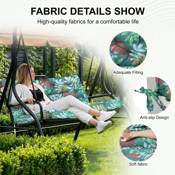 Outdoor Swing Cushions 70 Inch, Waterproof 4i Thick Porch Swing Cushion Replacement With Backrest And Ties, Comfortable 2-3 Seat Pation view 4