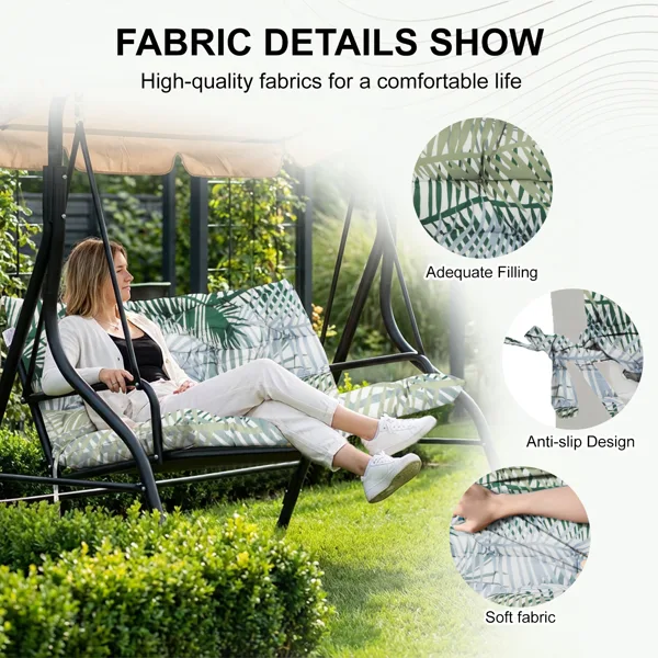 Outdoor Swing Cushions 70 Inch,Waterproof 4in Thick Porch Swing Cushion Replacement With Backrest And Ties,Comfortable 2-3 Seat Pation Swing view 2
