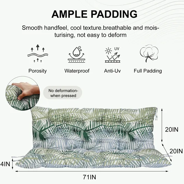 Outdoor Swing Cushions 70 Inch,Waterproof 4in Thick Porch Swing Cushion Replacement With Backrest And Ties,Comfortable 2-3 Seat Pation Swing view 4