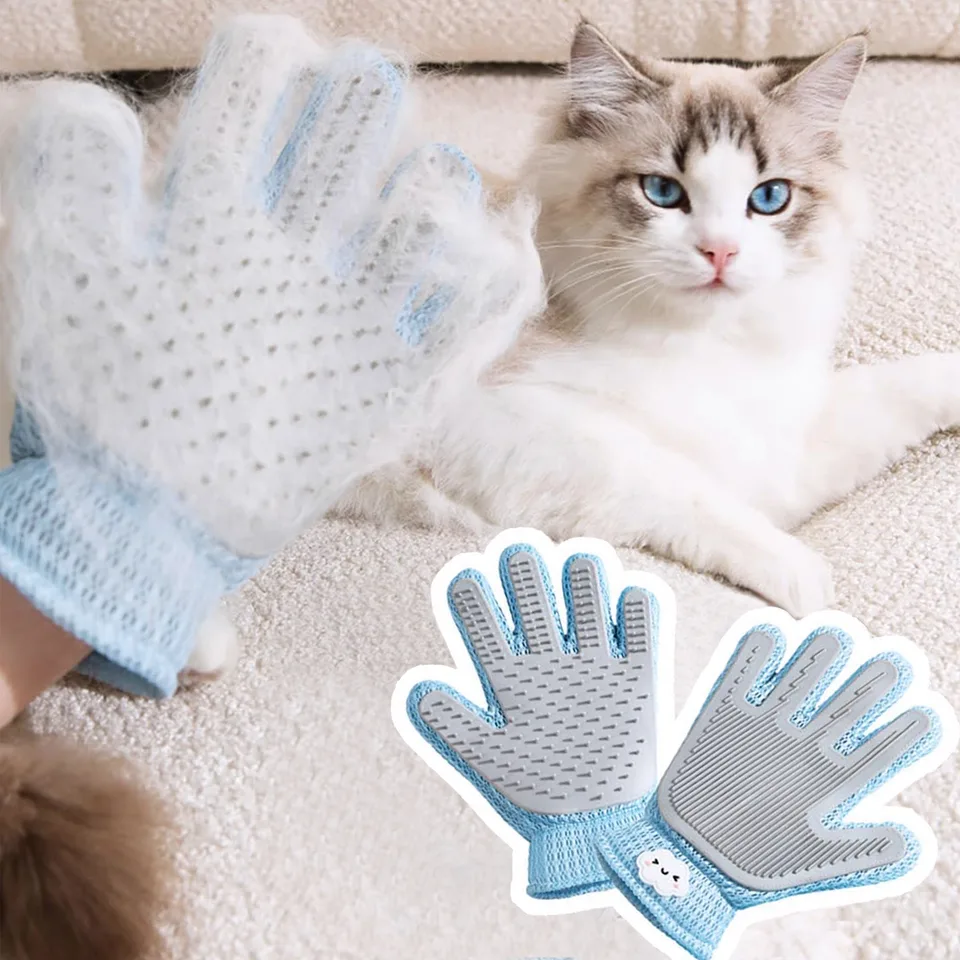 2in1 Double Sided Pet Grooming Glove, Deshedding Massage Brush Mitt For Cats & Dogs, Remove Loose Fur On Pets & Furniture, Easy Clean view 2