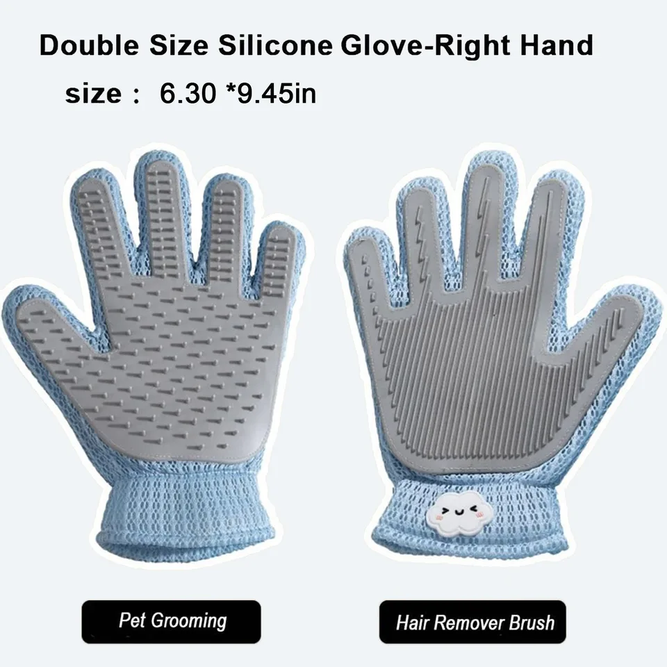 2in1 Double Sided Pet Grooming Glove, Deshedding Massage Brush Mitt For Cats & Dogs, Remove Loose Fur On Pets & Furniture, Easy Clean view 3