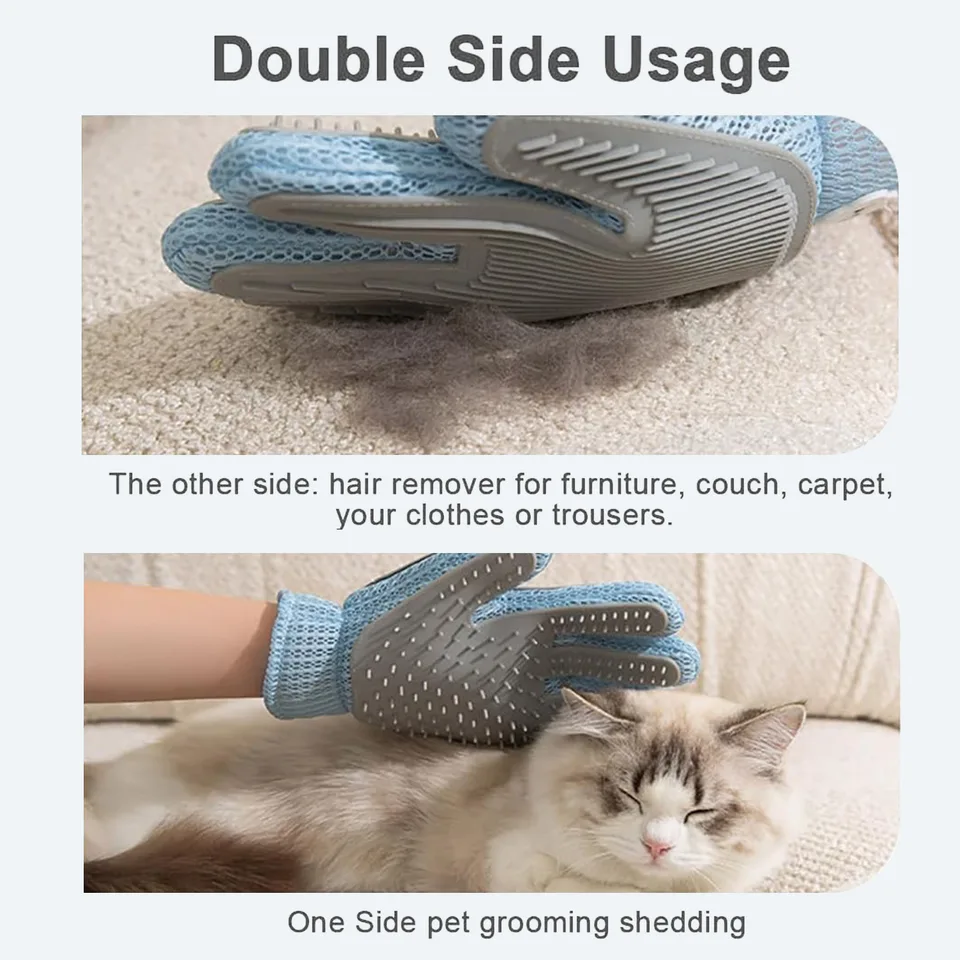 2in1 Double Sided Pet Grooming Glove, Deshedding Massage Brush Mitt For Cats & Dogs, Remove Loose Fur On Pets & Furniture, Easy Clean view 4