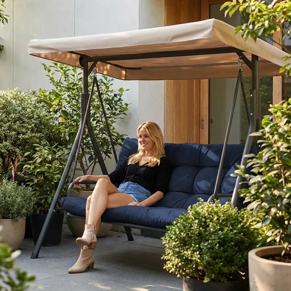 Outdoor Swing Cushions 60 Inch,Waterproof 4in Thick Porch Swing Cushion Replacement With Backrest And Ties,Comfortable 2-3 Seat Pation Swing view 4