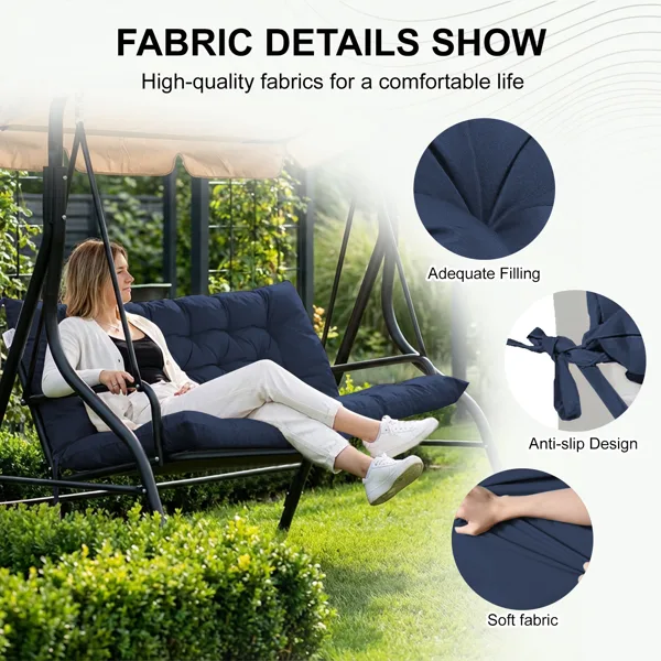 Outdoor Swing Cushions 60 Inch,Waterproof 4in Thick Porch Swing Cushion Replacement With Backrest And Ties,Comfortable 2-3 Seat Pation Swing view 2