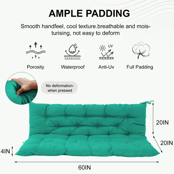 Outdoor Swing Cushions 60 Inch,Waterproof 4in Thick Porch Swing Cushion Replacement With Backrest And Ties,Comfortable 2-3 Seat Pation Swing view 4