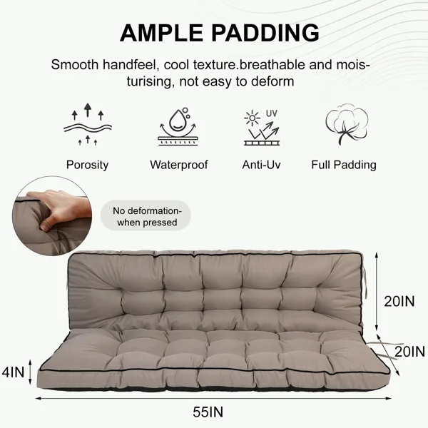Outdoor Swing Cushions 55 Inch,Waterproof 4in Thick Porch Swing Cushion Replacement With Backrest And Ties,Comfortable 2-3 Seat Pation Swing view 4