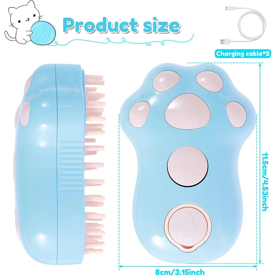Rechargeable Steam Cat Brush, Cute Paw Shape Pet Steamer Grooming Brush With Soft Silicone Teeth For Dog Cat Massage, Shedding & Hair view 3