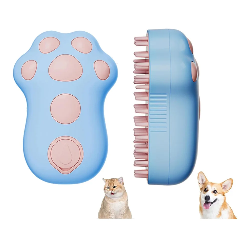 Rechargeable Steam Cat Brush, Cute Paw Shape Pet Steamer Grooming Brush With Soft Silicone Teeth For Dog Cat Massage, Shedding & Hair