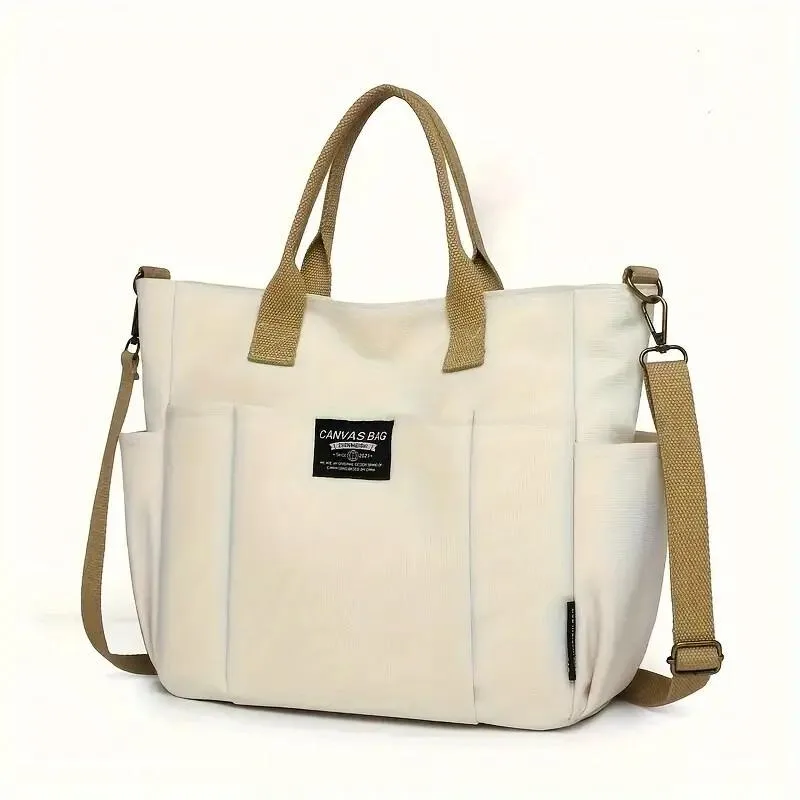 Only Self Pickup---Multi Pocket Tote Bag For Women, Retro Canvas Shoulder Bag, Versatile Crossbody Bag For Daily Use view 1