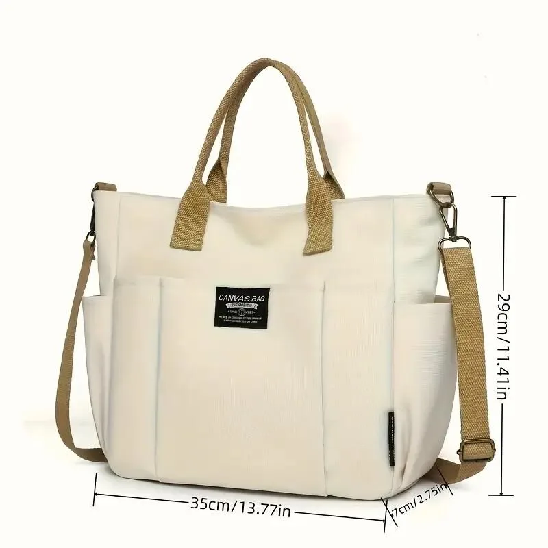 Only Self Pickup---Multi Pocket Tote Bag For Women, Retro Canvas Shoulder Bag, Versatile Crossbody Bag For Daily Use view 2