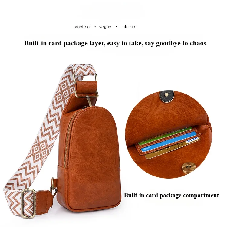 Only Self Pickup---Women Chest Bag Sling Bag, Guitar Strap Small Crossbody PU Leather Satchel Daypack view 6