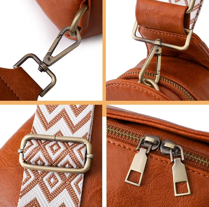 Only Self Pickup---Women Chest Bag Sling Bag, Guitar Strap Small Crossbody PU Leather Satchel Daypack view 7