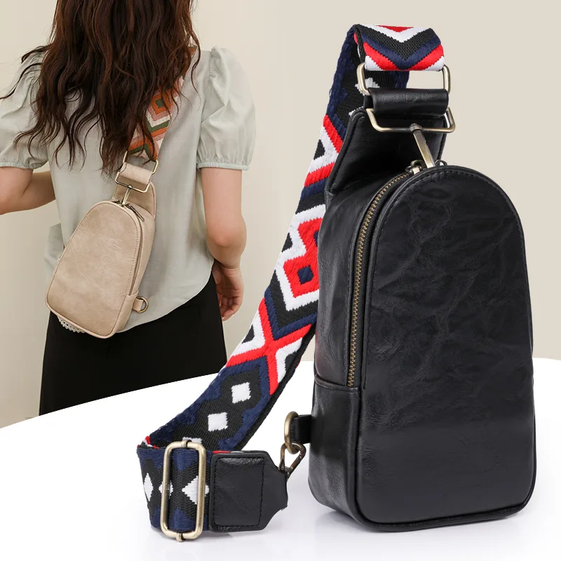 Only Self Pickup---Women Chest Bag Sling Bag, Guitar Strap Small Crossbody PU Leather Satchel Daypack view 4