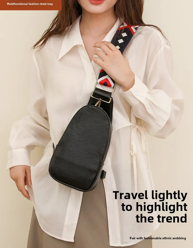 Only Self Pickup---Women Chest Bag Sling Bag, Guitar Strap Small Crossbody PU Leather Satchel Daypack view 1