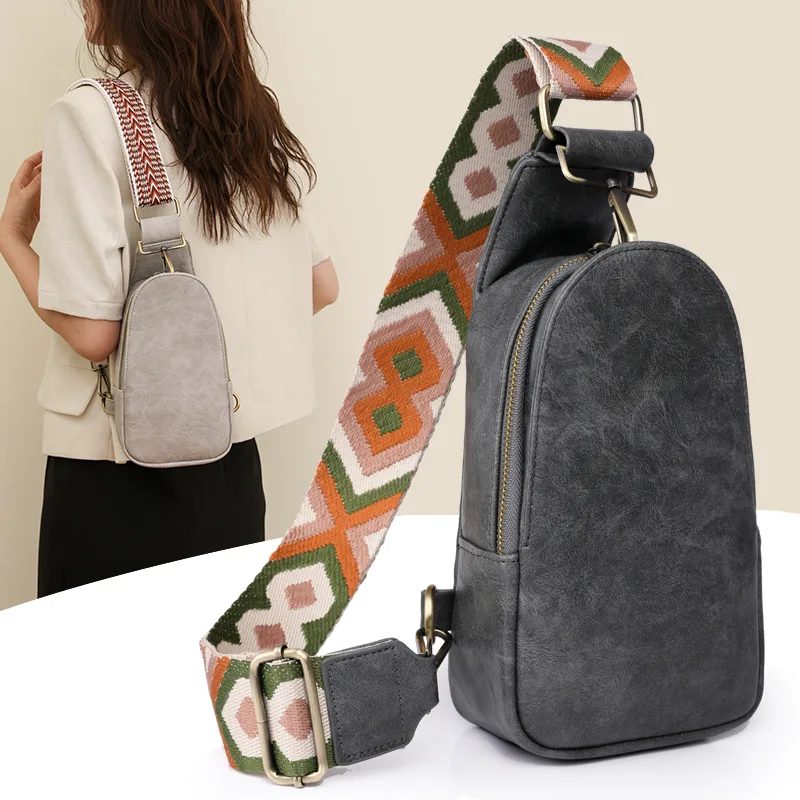 Only Self Pickup---Women Chest Bag Sling Bag, Guitar Strap Small Crossbody PU Leather Satchel Daypack view 2