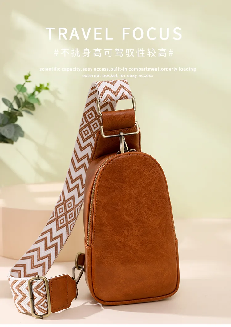Only Self Pickup---Women Chest Bag Sling Bag, Guitar Strap Small Crossbody PU Leather Satchel Daypack view 11