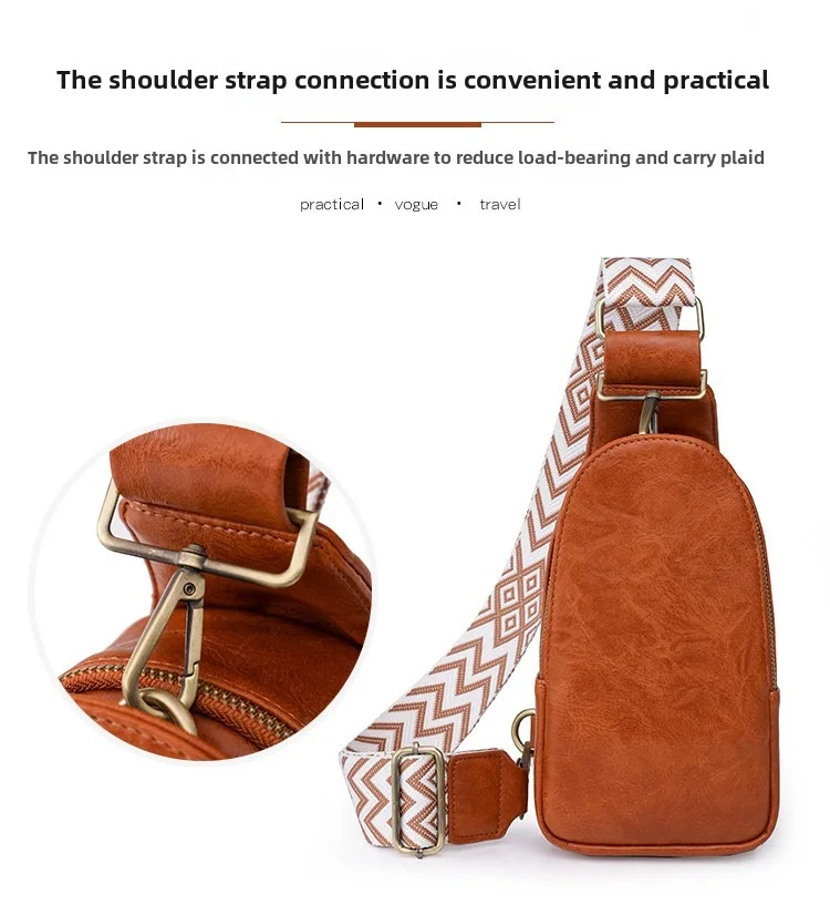 Only Self Pickup---Women Chest Bag Sling Bag, Guitar Strap Small Crossbody PU Leather Satchel Daypack view 5