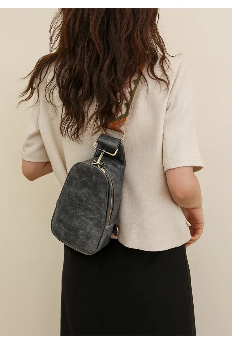 Only Self Pickup---Women Chest Bag Sling Bag, Guitar Strap Small Crossbody PU Leather Satchel Daypack view 3