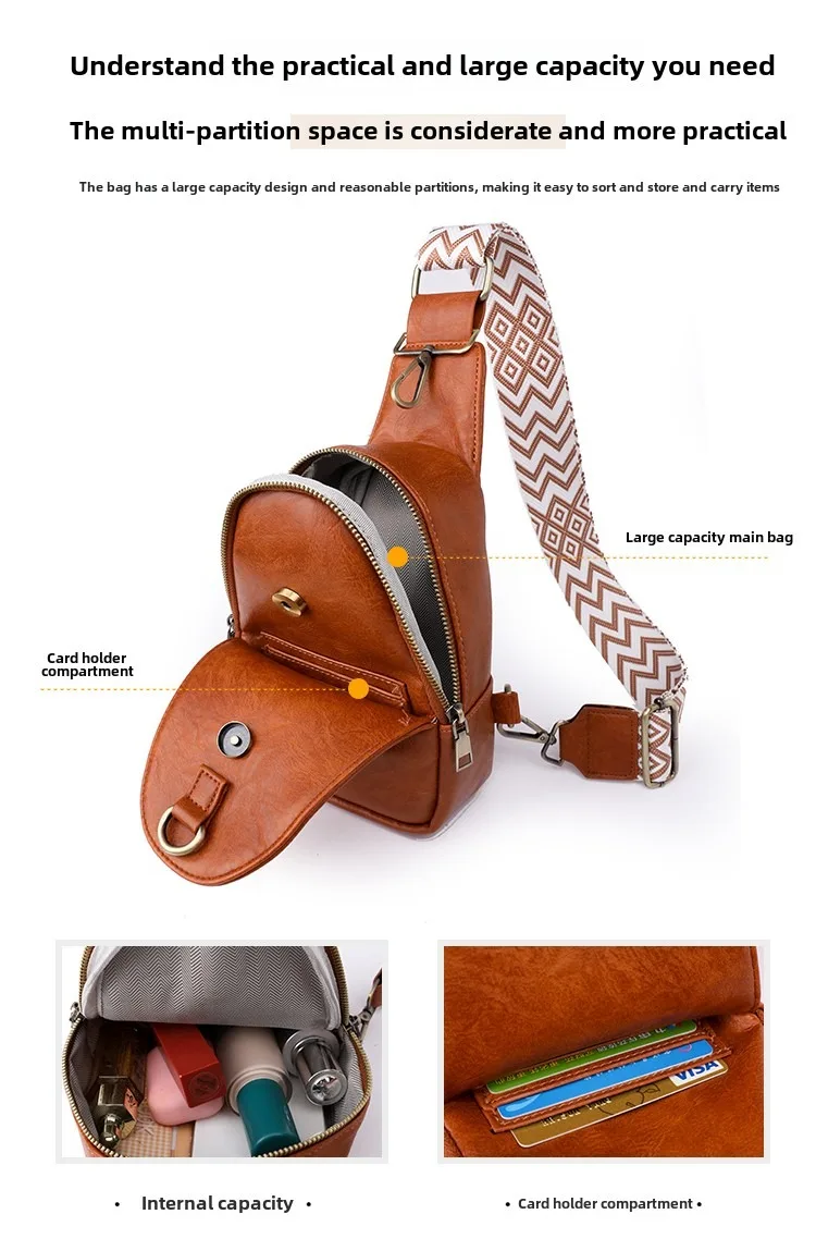 Only Self Pickup---Women Chest Bag Sling Bag, Guitar Strap Small Crossbody PU Leather Satchel Daypack view 12