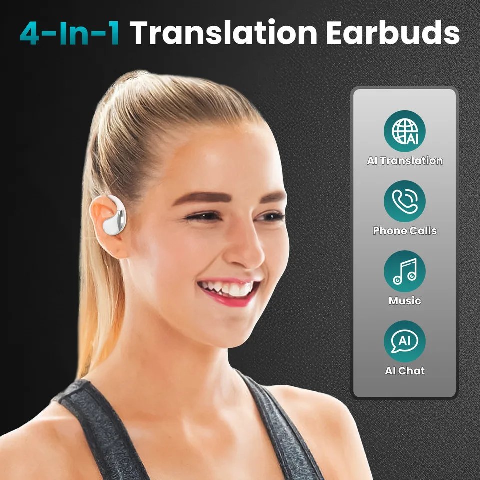 Open-Ear AI Translation Earbuds 165-Language Real-Time AI Headphone Wireless 5.4 Translating Earbuds With Charging Case For Travel Meetings view 11