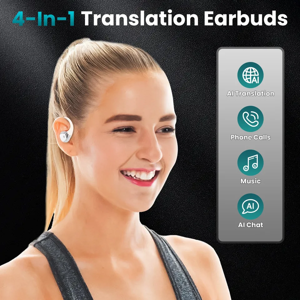 Open-Ear AI Translation Earbuds 165 Language Real Time AI Headphone Wireless 6.0 Translating Earbuds With 360 Degree Rotating Charging Case view 15