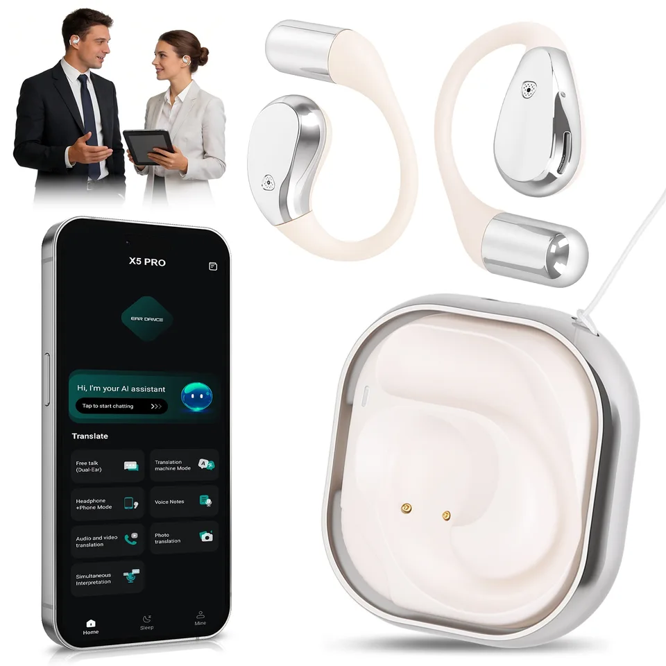 Open-Ear AI Translation Earbuds 165 Language Real Time AI Headphone Wireless 6.0 Translating Earbuds With 360 Degree Rotating Charging Case view 12