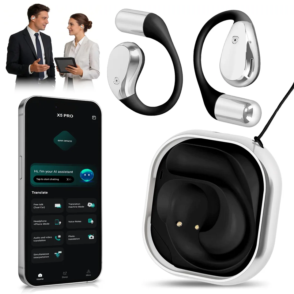Open-Ear AI Translation Earbuds 165 Language Real Time AI Headphone Wireless 6.0 Translating Earbuds With 360 Degree Rotating Charging Case view 13