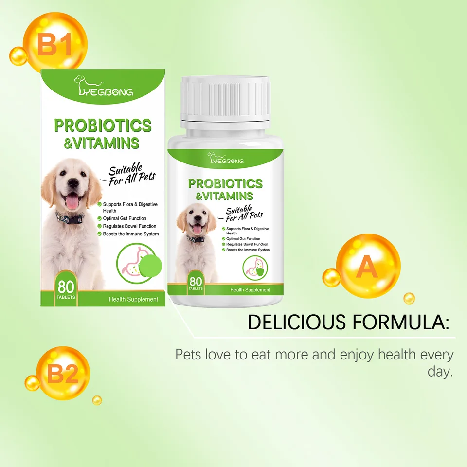 Pet Probiotics & Vitamin Tablets For Dogs & Cats, Gut Health Supplement, Support Digestion & Immune System, 80 Chewable Tablets view 3