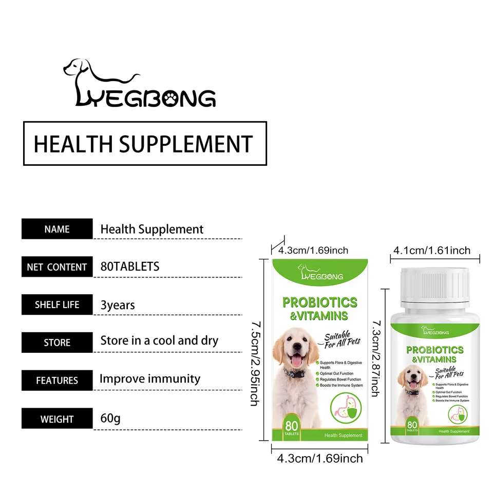 Pet Probiotics & Vitamin Tablets For Dogs & Cats, Gut Health Supplement, Support Digestion & Immune System, 80 Chewable Tablets view 4