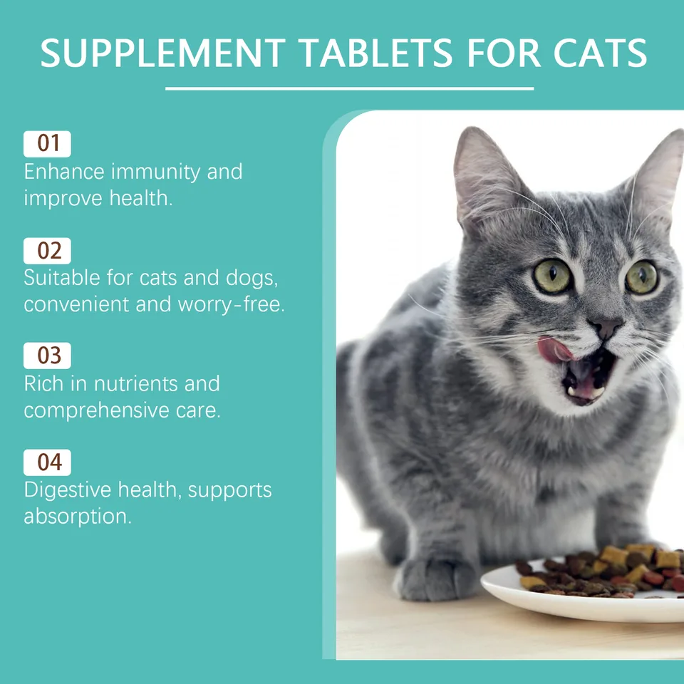 Cat Probiotic Supplement Tablets, Gut & Digestive Health Support With Vitamin B2 & Selenium, Immune, Skin & Vision Care, 80 Tablets view 4