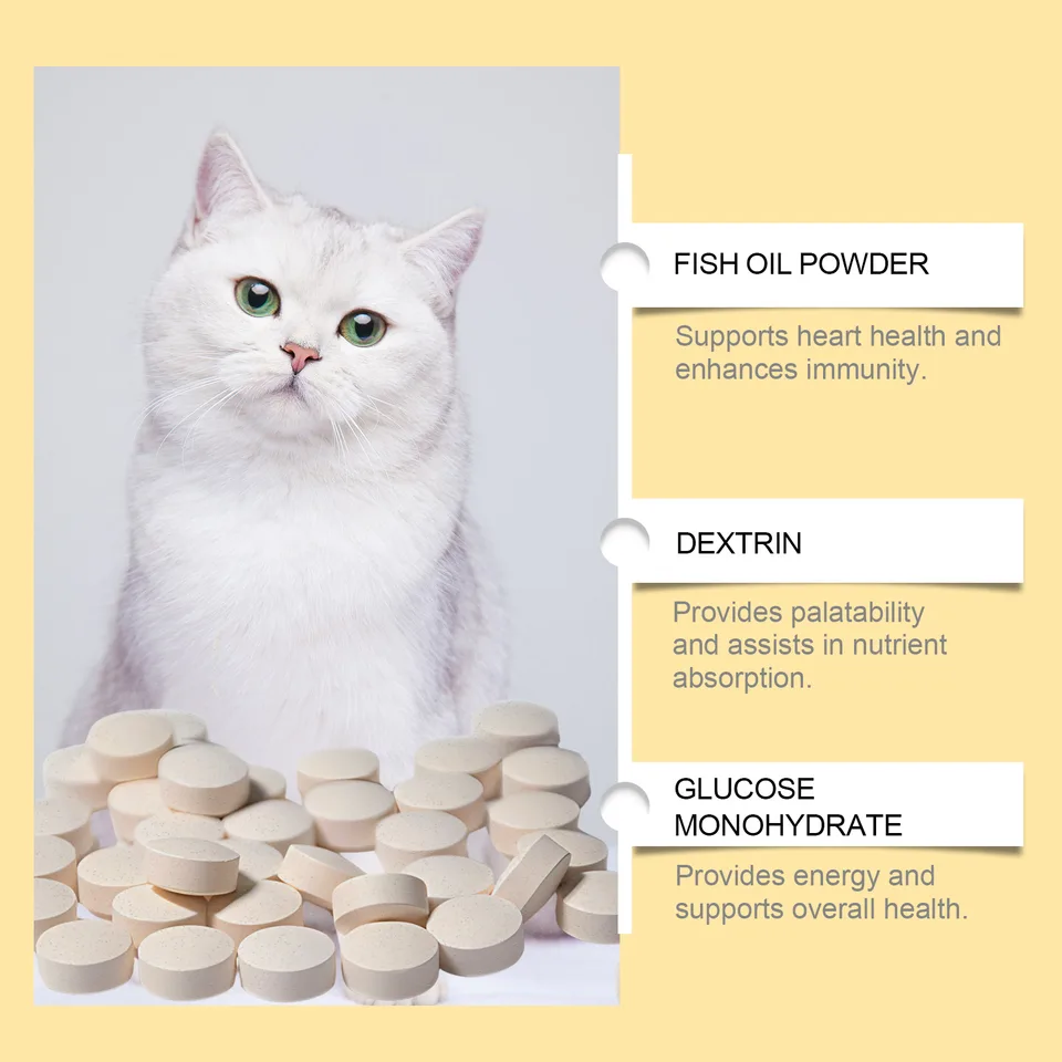 Cat 3 Fish Oil Tablets, Multivitamin Skin & Coat Supplement For Cats, Support Immune, Heart & Bone Health, 60 Chewable Tablets view 3