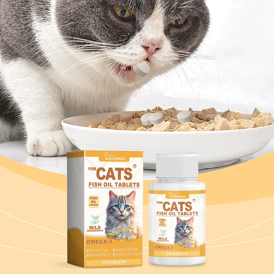 Cat 3 Fish Oil Tablets, Multivitamin Skin & Coat Supplement For Cats, Support Immune, Heart & Bone Health, 60 Chewable Tablets view 2