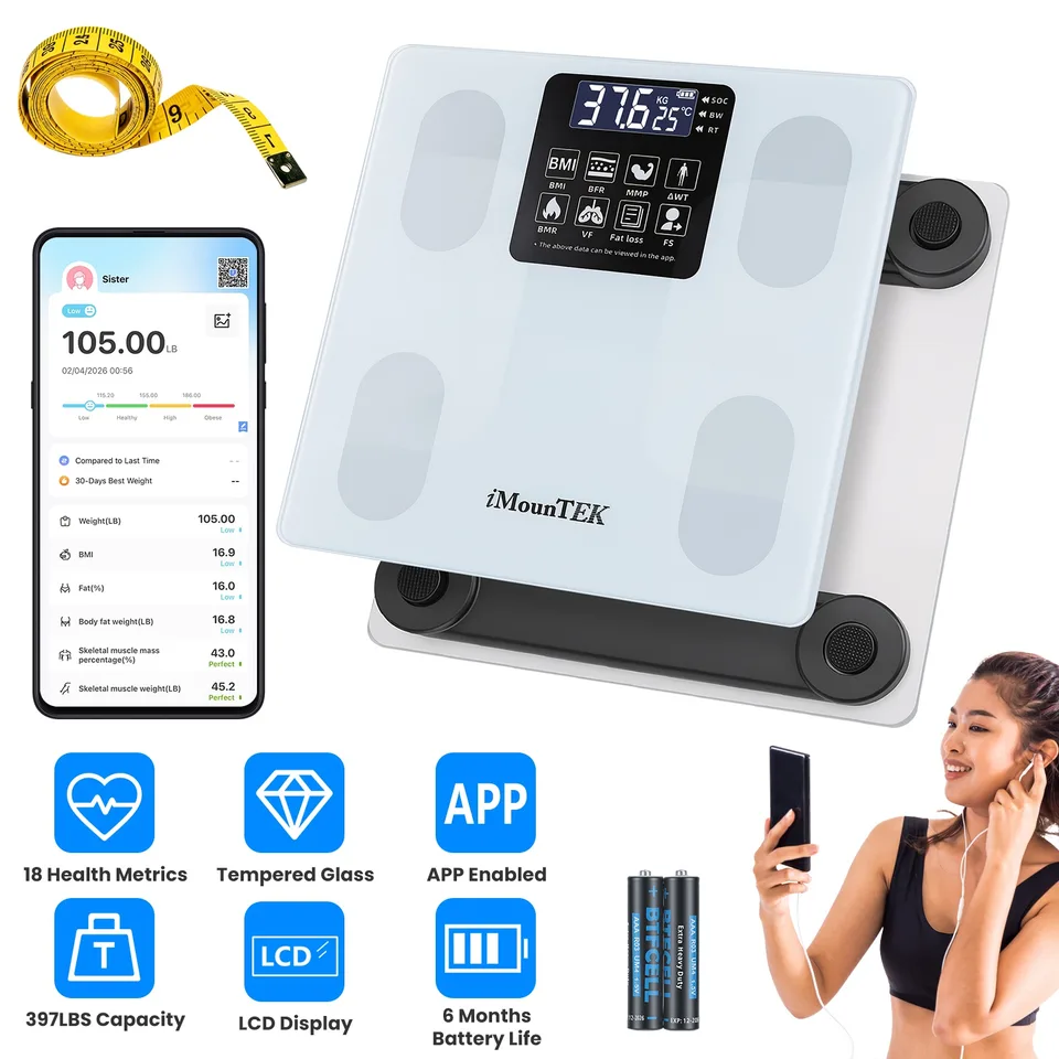 Smart Digital Scale For Body Weight High Accuracy BMI Weight Scale Full Body Composition Analysis Sync With APP 4mm Tempered Glass 397LBS Capacity LCD Display