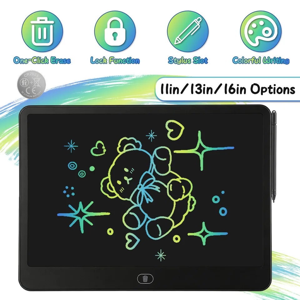 LCD Writing Tablet For Kids, Reusable Doodle Board With Stylus & Lock Function, One-Touch Erase Drawing Pad For Boys Girls Toddler Travel view 1