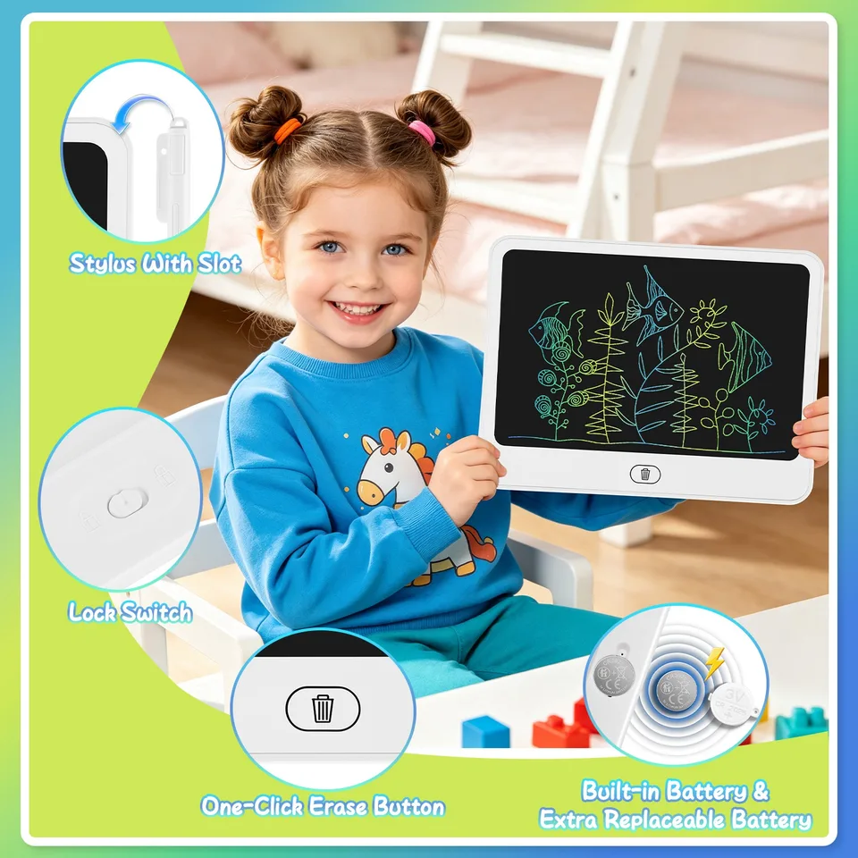 LCD Writing Tablet For Kids, Reusable Doodle Board With Stylus & Lock Function, One-Touch Erase Drawing Pad For Boys Girls Toddler Travel view 9