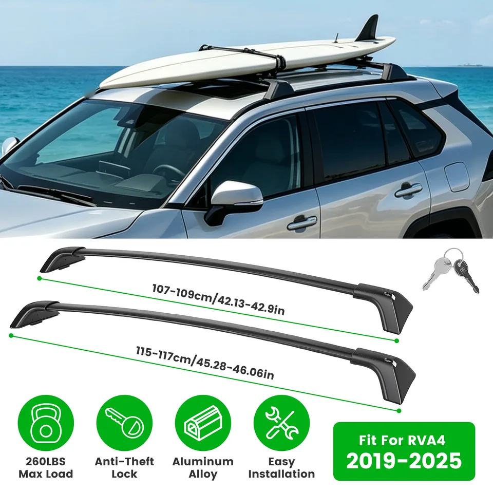 Roof Rack Cross Bars For Fit RAV4 2019-2025 Aluminum Roof Rails Cargo Crossbars For Flush Side Rails Heavy Duty Rooftop Carrier Anti-Theft view 1