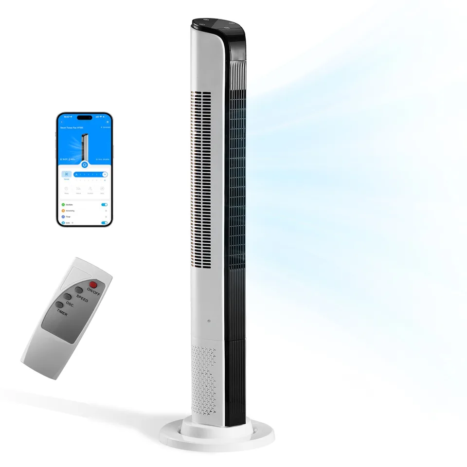 42 Inch Smart Tower Fan, 110V 65W All-Copper Motor Bladeless Standing Fan, Remote WiFi APP Control, Digital Display, 3 Speeds 3 Modes, 12H Timer, Space Saving Tower Fan For Bedroom Living Room, No Wat view 2