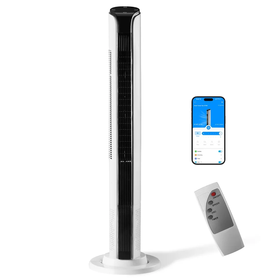 42 Inch Smart Tower Fan, 110V 65W All-Copper Motor Bladeless Standing Fan, Remote WiFi APP Control, Digital Display, 3 Speeds 3 Modes, 12H Timer, Space Saving Tower Fan For Bedroom Living Room, No Wat view 4