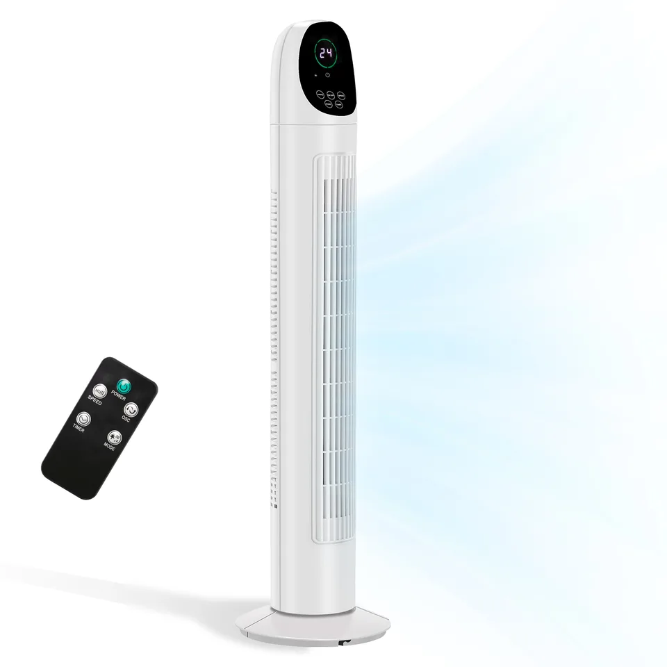 34 Inch Tower Fan, 110V 50W Quiet Standing Fan With Remote Control & Digital LED Display, 9-Hour Timer, Concave Air Outlet, Slim Space-Saving Floor Fan For Indoor Home Bedroom Living Room view 2