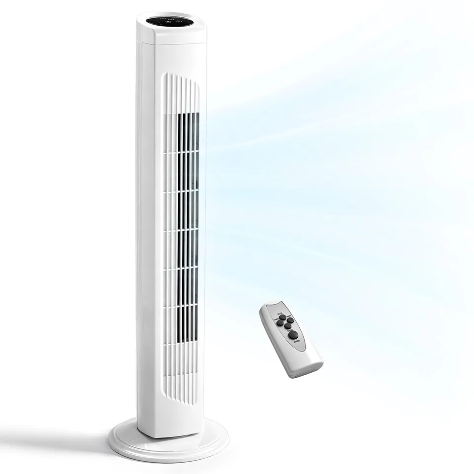 32 Inch Tower Fan With Remote & Touch Control, 110V 45W Quiet Oscillating Column Fan, Copper Motor, 3 Speeds 3 Modes, 7.5H Timer, Slim White Standing Fan For Bedroom Living Room Home Use view 2