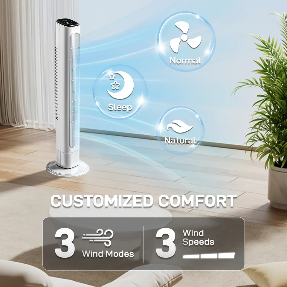 36 Inch Tower Fan, 110V 45W Quiet Cooling Column Fan With Copper Motor, Touch & Remote Control, 3 Speeds 3 Modes, 9H Timer, Wide Oscillating Standing Fan For Bedroom Office Home view 3