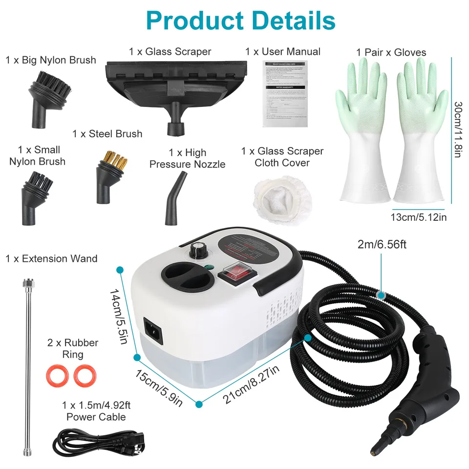 2500W Handheld Steamer Cleaner Multifunctional Little Steamer Powerful High Temp Steam Clean Machine With Gloves For Cleaning Car Detailing Couch Floor Tile Microwave Mattress Bed Bugs Windows view 2