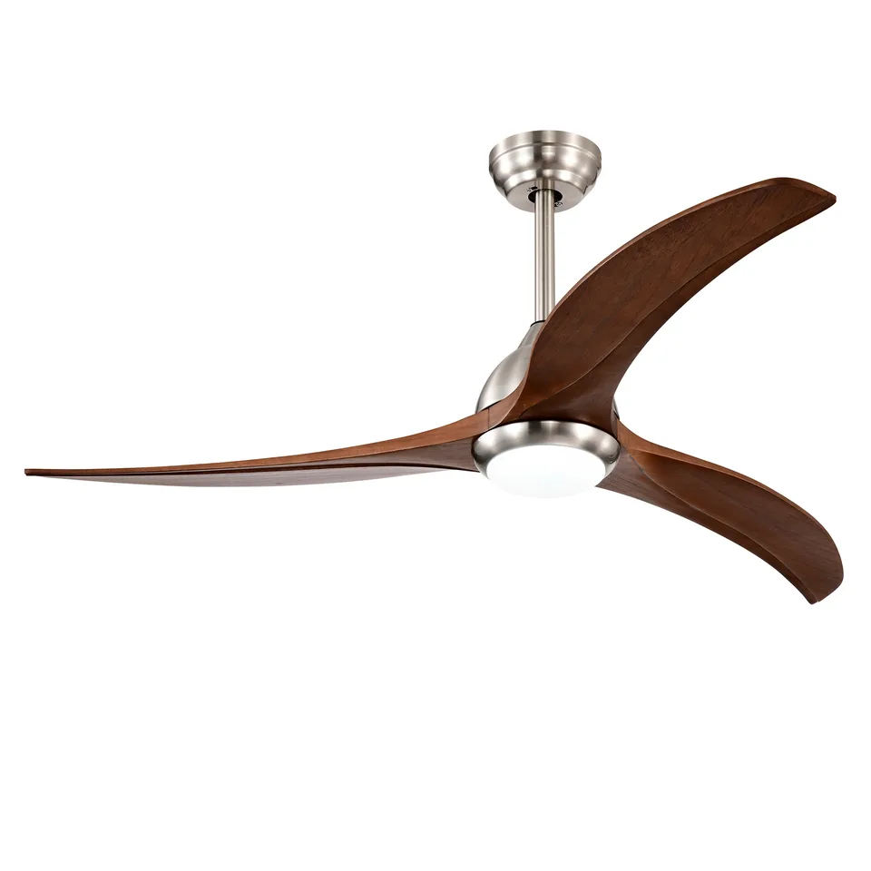 52  Solid Wood Blades Ceiling Fan With Light With Remote Control, Noiseless Reversible Motor, 6 Speed ,3 Color , For Patio Living Room, Bedroom, Indoor. Stain Nickel   Walnut