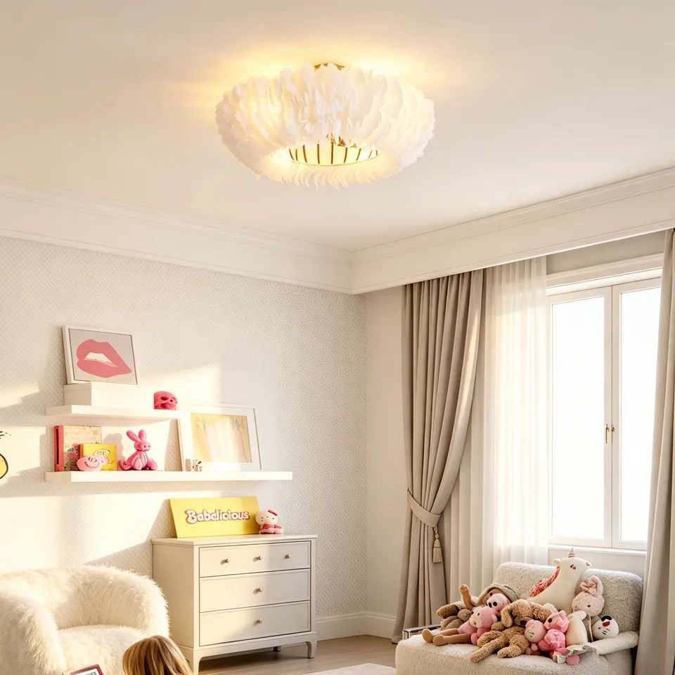 20 Feather-Dressed Caged Ceiling Fans With Remote, Flush Mount Ceiling Fan With Light, Chandelier Fan 6 Speed DC Motor Reversible Ceiling view 4