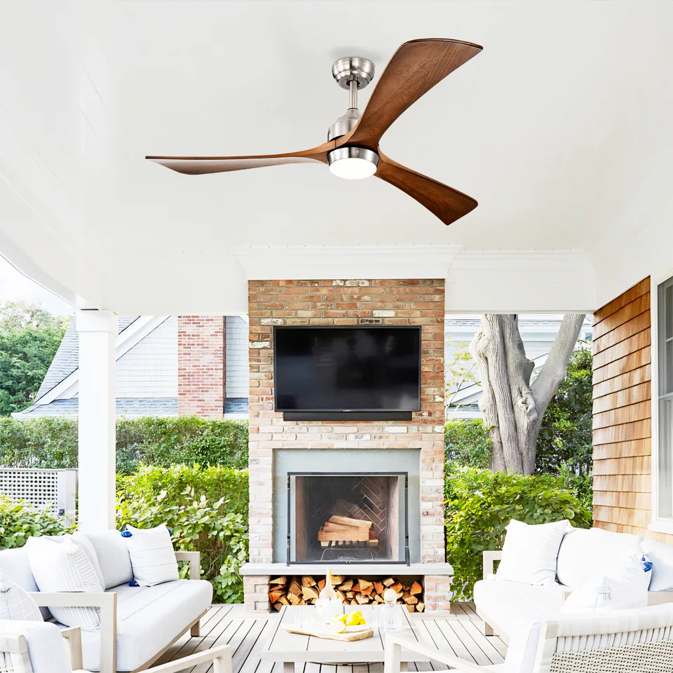 52in Solid Wood Blades Ceiling Fan With Lights Remote Control,Quiet DC Motor 3 Blade Ceiling Fans 6 Speed Levels,Reversible Ceiling Fan, For view 2