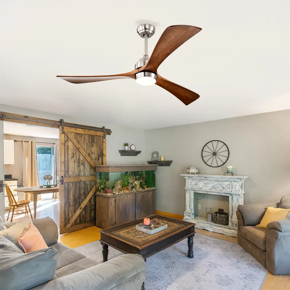 52in Solid Wood Blades Ceiling Fan With Lights Remote Control,Quiet DC Motor 3 Blade Ceiling Fans 6 Speed Levels,Reversible Ceiling Fan, For view 4